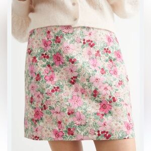 & Other Stories Pink and Green linen blend Floral Mini Skirt size 10